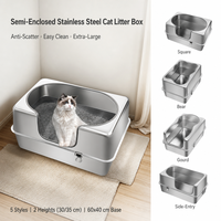 Bac à litière ovale en acier inoxydable écologique pour chat, toilette à entrée supérieure surdimensionnée, anti-éclaboussures, résistant aux rayures, capacité 30-35 cm pour animaux de compagnie