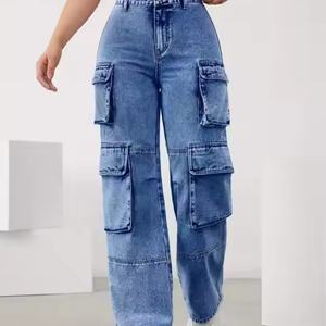 Jeans de Cintura Media Personalizados para Mujer, Estilo Hip-Hop Urbano, Vintage, Lavado Ácido, Desgastado, con Múltiples Bolsillos, Tipo Cargo - Product Image 6