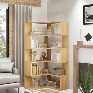 Estantería esquinera en forma de L de 6 niveles, 66 pulgadas de alto, color roble |   Soporte de Pared de Fácil Montaje - Ahorro de Espacio para Oficina en Casa o Sala de Estar de Estilo Moderno - Product Image 3