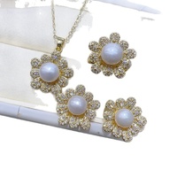 Ensemble de bijoux de luxe en zircon incrusté de perles d'eau douce véritables bijoux en plaqué or et argent à la mode bijoux naturels Peal