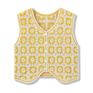 <span class=keywords><strong>Gilet</strong></span> tricoté ajouré sans manches pour femme, col en V, style décontracté d'<span class=keywords><strong>été</strong></span>, cardigan court pour l'extérieur - Product Image 3