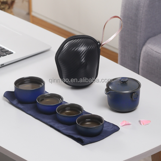Set da tè tradizionale giapponese, set da tè in ceramica con teiera, 6 tazze da tè, 1 vassoio da tè in bambù e sacchetto regalo per viaggi, casa o all'aperto, set da