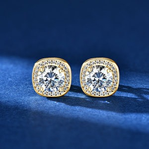 Best Selling Elegant Classic Round Cut 1ct VVS GRA Moissanite Halo <b>Stud</b> <b>Earrings</b> Bezel <b>Set</b> Copper 14K Gold Filled Unisex Jewelry - Product Image 5
