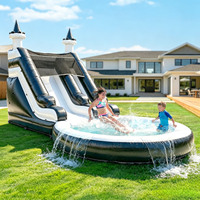 Toboggan aquatique gonflable commercial en PVC robuste avec piscine à jets d'eau pour l'extérieur, les fêtes et la location