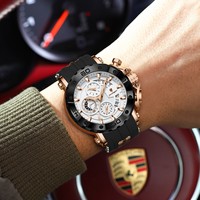 Montre pour homme de luxe Poedagar 892, bracelet en silicone, étanche, quartz, montre sport chronographe lumineuse pour homme, Relogio