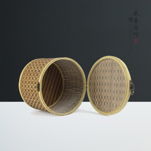 Bamboo Woven Basket Round Handmade Storage Gift Packaging For Tea Mooncake - Product Image 4
