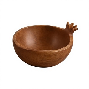 Tazón de Madera con Forma de Fruta para Servir, de Nogal Oscuro y Madera de Mango, Plato para Ensalada con Tapa de Granada, Venta al por Mayor - Product Image 1