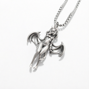 Collier pendentif Fille Chauve-souris en Argent Vieilli, Chaîne à maillons en alliage unisexe, Bijou gothique rétro pour usage quotidien - Product Image 1