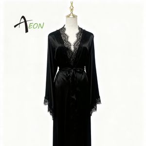 Women's Long <strong>Black</strong> Lace Robe Long <strong>Nightdress</strong> For Wedding Party Bridal Long Nightgown Bride White Robe - Product Image 1