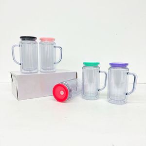 20oz Snow Globe Glitter Beer <b>Mugs</b> Pre-Drilled Hole Iced Coffee 12oz 16oz <b>Double</b> <b>Walled</b> Plastic Can with Handle - Product Image 3