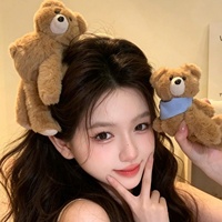 Nouvelle Pince à Cheveux Latérale BB en Peluche Cristalline Haut de Gamme 2026, Bandeau Ours Couché Mignon Fait Main, Style Japonais et Coréen, Accessoire Cheveux Unisexe