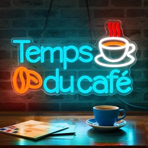 Enseigne néon LED « Coffee Time » pour décoration murale, éclairage de porte, enseignes néon LED personnalisées Temps Du Café - Product Image 1