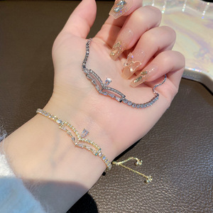 Pulsera con Forma de Gota de Agua, Oro y Plata, Aleación de Zinc, Engaste de Garras, Alas, Borlas Dobles, Pulseras de Hilo de Moda - Product Image 3
