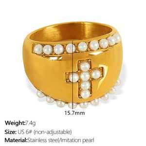 Juego de Anillos de Cóctel con Perlas Chapadas en Oro, Joyería Glamurosa para Mujer, Forma de Gota de Agua, para Fiestas y Uso Diario - Product Image 5
