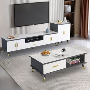 Meuble <span class=keywords><strong>TV</strong></span> moderne <span class=keywords><strong>pour</strong></span> <span class=keywords><strong>TV</strong></span> de <span class=keywords><strong>55</strong></span>/65 <span class=keywords><strong>pouces</strong></span>, centre de divertissement avec armoire de rangement et étagères ouvertes - Product Image 5