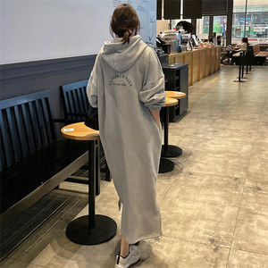 Hot Sale Winter Dick Übergroße Lange Sweatshirts Langarm Benutzer definierte Koreanische Plus Size Frauen Maxi Hoodie Hoodie Kleider Taschen - Product Image 1