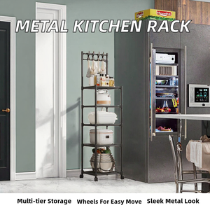 Estante de Almacenamiento Metálico de Cocina de 5 Niveles, Tipo Torre, No Plegable, con Ruedas, Soporte Móvil para Horno de Microondas y Utensilios de Cocina - Product Image 2