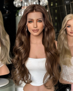 Parrucca Frontale in Pizzo con Onde Morbide da 26 Pollici, 100% <span class=keywords><strong>Capelli</strong></span> Umani, Marrone Naturale, Pre-Piumata con Attaccatura Naturale, Senza Colla, per <span class=keywords><strong>Donna</strong></span> - Product Image 3