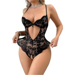 Body une pièce sexy en dentelle pour femme, à fines bretelles, découpé, respirant, lingerie de nuit - Product Image 1