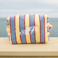 Bestseller Maßgefertigte Bestickte Strandtücher Reise-Toilettenartikel-Aufbewahrungstasche Gestreifte Frottee-Kosmetiktasche für den Urlaub