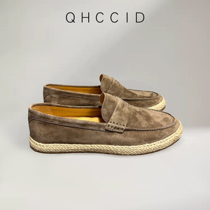 Mocasines de Cuero Genuino, Sin Cordones, Tacón Bajo, Transpirables, con Suela Tejida, Zapatos Casuales para Hombre, Color Sólido Verde Oliva, Marrón Oscuro, Gris - Product Image 4