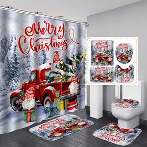 Ensemble de rideaux de douche Joyeux Noël avec tapis et couvercle de toilette, motif personnalisé, décoration de salle de bain, polyester imperméable, impression numérique - Product Image 1