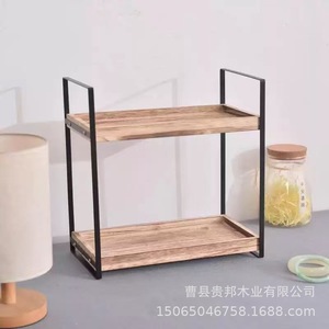 Estante de almacenamiento de doble capa de madera y hierro, tipo rectangular, para baño, cocina, organizador de cosméticos - Product Image 3