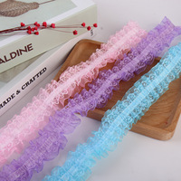 Bande de dentelle plissée double couche élastique en mélange de polyester de 4 cm, motif uni, pour accessoires capillaires et coiffes pour enfants, artisanat DIY