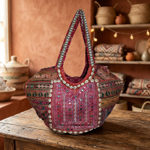 Indian Ethnic Vintage Embroidered Geometric <b>Patchwork</b> Women Shoulder Boho Casual Tote <b>Bag</b> with Zipper Closure - Product Image 3