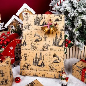 Kraft Christmas Wrapping <b>Paper</b> <b>Roll</b> 17 Inch X 33 Feet Vintage Sleigh Snowman Print Brown Holiday Gift <b>Wrap</b> - Product Image 2