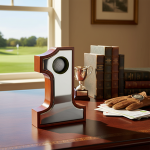 Portapalline da golf Number One, altezza 205 mm, design in legno e metallo per esposizione - Product Image 3