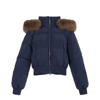 Manteau d'hiver pour femme en coton rembourré avec col en fourrure bleu marine européen, nouveau modèle court, veste matelassée