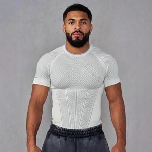 Nueva Llegada, Camiseta Deportiva de Manga Corta para Hombre, Estilo Americano, Corte Ajustado, Formal, Elástica, de Secado Rápido - Product Image 3