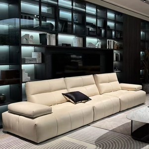Nordic Modern Italian Style Down Filled Dark Gray Leather <b>Sofa</b> Master Design <b>For</b> Medium And Small Home - Product Image 3