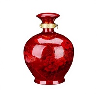 Botol & Stoples Anggur Kosong Keramik Jingdezhen 1,5kg-2,5kg, Lapisan Kristal Peony Merah, Tertutup Rapat, untuk Penyimpanan Anggur Rumah Tangga
