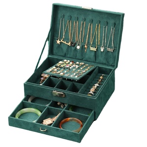 <b>Large</b> Capacity Multi-Layer Green Suede Retro Style Storage Box Modern Jewelry Set for Necklaces and <b>Rings</b> - Product Image 1