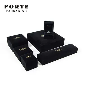 Forte Hot Sale Velvet Jewelry Box Alta Qualidade Black Ring Colar Pulseira Embalagem OEM Logo