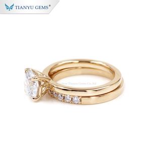 Tianyu Gems Nueva llegada Moissanite Juegos de anillos de boda Redondo 7.5nn DEF Anillo de piedra preciosa de moissanita de alta calidad - Product Image 3