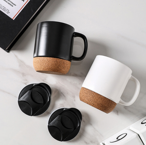 Eco- Friendly Blank White <b>Reusable</b> Wholesale Mugs Cork Bottom Ceramic Coffee Mug <b>Cup</b> With Splash Proof Lid - Product Image 4