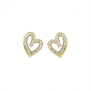 Orecchini a perno a forma di cuore placcati oro con strass di cristallo incastonati a canale, gioielli di moda da donna, idea regalo - Product Image 1