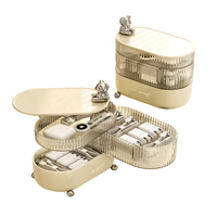 Ours à rayures de luxe léger 3/4 couches Organisateur de maquillage Dressing bijoux porte-cosmétique Rotatif Bureau Câble de données Boîte de rangement