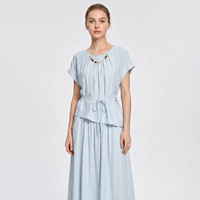 Ensemble deux pièces décontracté respirant en mélange de cachemire pour femme, avec haut ceinturé et jupe midi, personnalisable