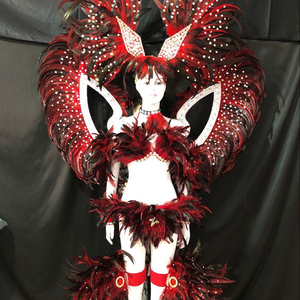 Costume de danse de carnaval pour spectacle de scène de fête de Noël, avec plumes, ailes de plumes, panneau dorsal et coiffe sexy - Product Image 1