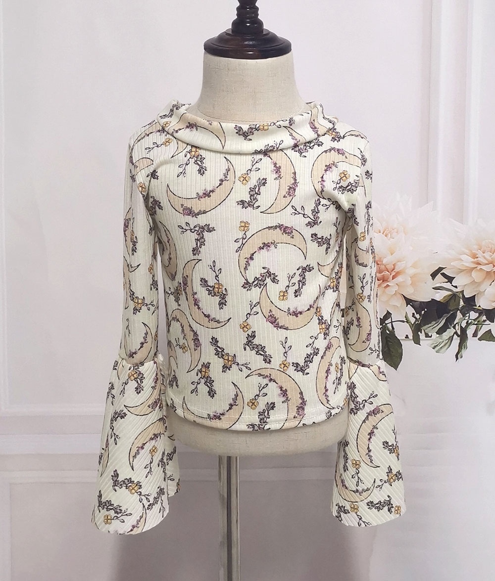 Лидер продаж, детская одежда, топы с расклешенными рукавами, топы с принтом и рукавами-колокольчиками для девочек