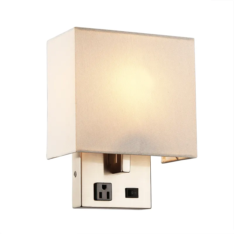 Square Shaped Home Indoor Wall Lights Hotel Bedside Reading Wall lamps with USB Outlet Port