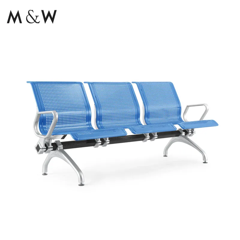 M & W Banc d'attente simple en acier inoxydable pour salon de banque en acier Chaises de salle d'attente en métal à 4 places
