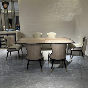 Bộ bàn ăn hiện đại 1+6 ghế thiết kế Châu Âu sang trọng mặt bàn đá cẩm thạch hình chữ nhật với tấm tre dùng cho nhà ở, nội thất phòng khách - Product Image 2