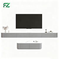 Meuble TV mural moderne suspendu en aluminium alvéolé et table basse combinée pour salon d'appartement, rangement écologique