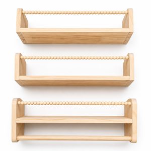 Estante de Pared Multifuncional Moderno de Madera Maciza de Tres Niveles <span class=keywords><strong>para</strong></span> Habitación Infantil, Sala de Estar, Barra de Seguridad con Cuentas, Barra <span class=keywords><strong>para</strong></span> Colgar, Almacenamiento de <span class=keywords><strong>Libros</strong></span> - Product Image 1