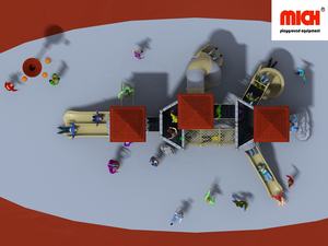 Mich Anti-UV Château Thème Bambin 2 Niveaux Aire De Jeux Extérieure avec Toboggans Différents Net Tunnel D'escalade, panier de Basket - Product Image 3